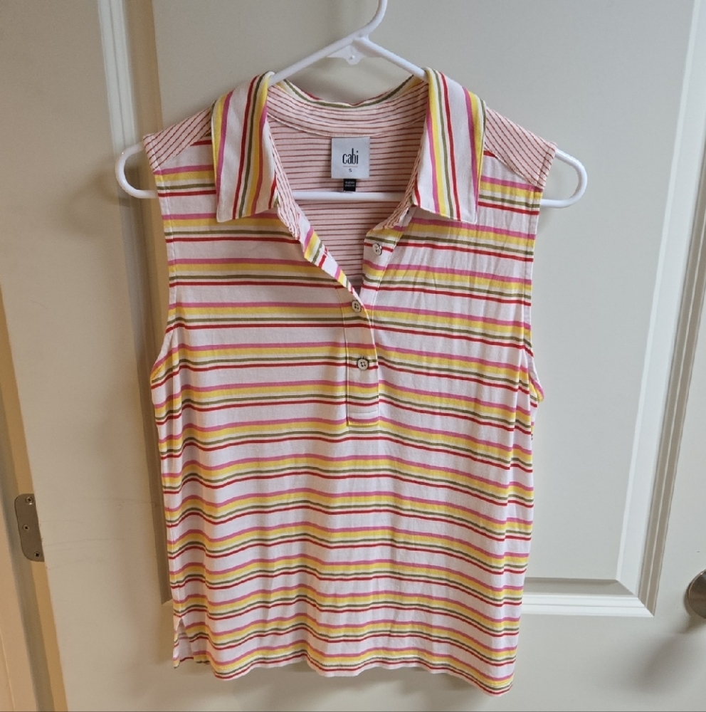 CAbi Sleeveless Striped Blouse - Pink and Yellow